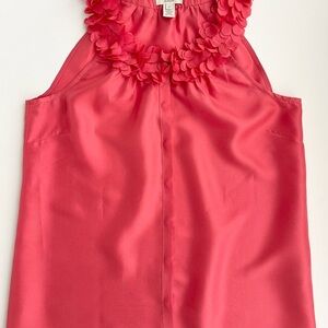 Y2K JCrew Sz 0 Womens 100% Silk Coral Pink Sleeveless Button Ruffle Blouse Top